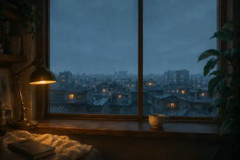 Illustrated rainy window background